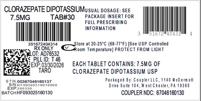Label (51672 4043 1 Clorazepate 7.5mg 67046 1601 30)